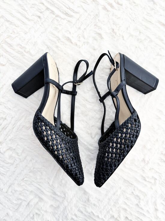 Jessica Simpson Shoes - Jessica Simpson Nyara Black Woven Leather Slingback Pointed Heels Chic Classic